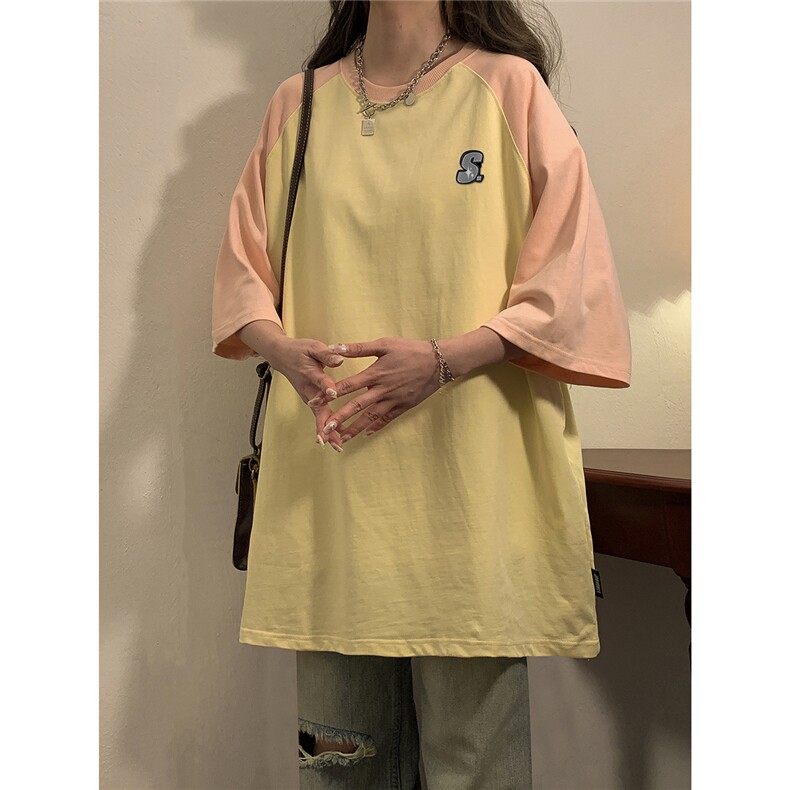 1中性风插肩袖设计T恤女大码S立体贴标短袖T恤男DT8777P28控49,男装T恤,星座226-2
