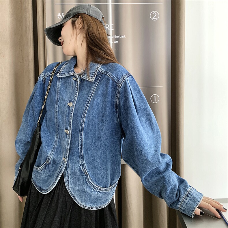 时尚休闲牛仔外套女短款夹克春秋百搭显瘦宽松上衣,女装牛仔外套,鑫慧