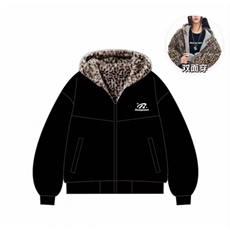 1506-1/MA2751/P88豹纹双面穿棉服连帽设计感美式麂皮绒短款男女，男装棉衣，星座1506-1