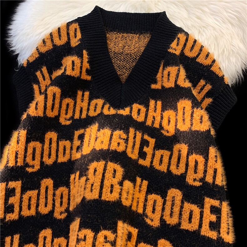 秋冬情侣款新款针织衫圆领毛衣男装港风宽松背心X5576-P60控78，男装背心/马甲，电商A061-1