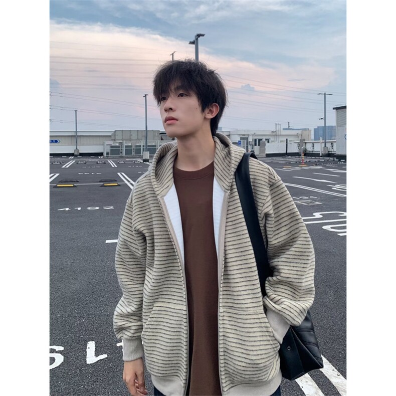 【004】条纹连帽卫衣外套男女款穿搭开衫宽松A079-Y707-P55,女装短外套,电商A079