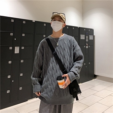 花复古毛衣男士秋冬慵懒风圆领针织衫宽松潮流线衣M246-P43，男装针织衫/毛衣，星座512-4