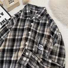 25年春季格子衬衫长袖大码宽松落肩现货DS-C323-1-2210-特批35，男装衬衫，电商C323-1