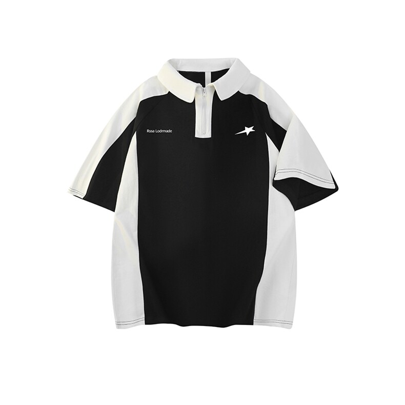 得物抖音240克纯棉印花美式POLO翻领潮中性风短袖T恤AT4401,男装T恤,电商A443