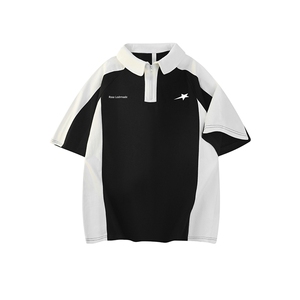 得物抖音240克纯棉印花美式POLO翻领潮中性风短袖T恤AT4401图片