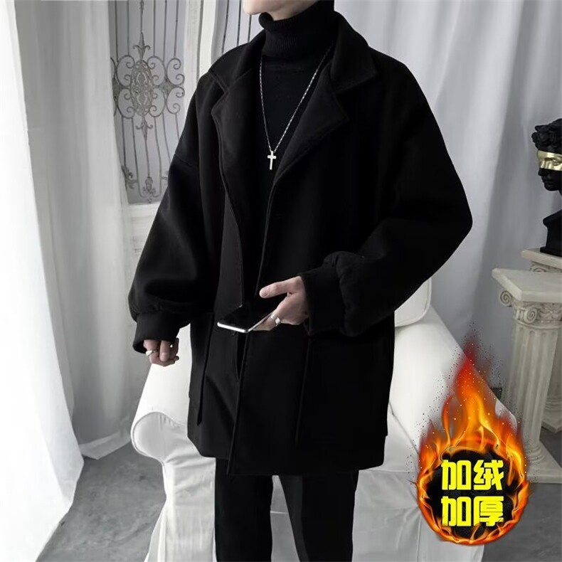 轻熟风毛呢大衣男冬季加绒中长款帅气风衣韩版潮流高级感大码外套，男装风衣，星座1013