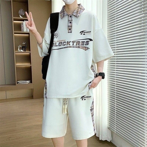 TZ25357-P60夏季休闲T恤短裤男两件套青少年学生运动短袖套装图片
