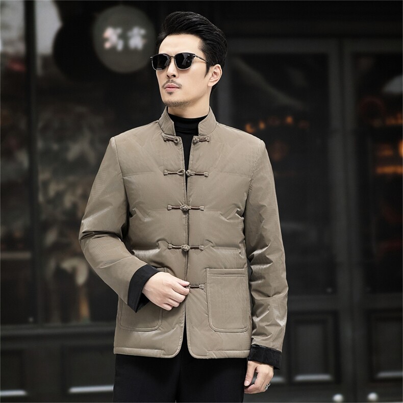 中年唐装90%白鸭绒复古盘扣风中式爸爸羽绒服外套A517-P198,男装羽绒服,星座1105-3