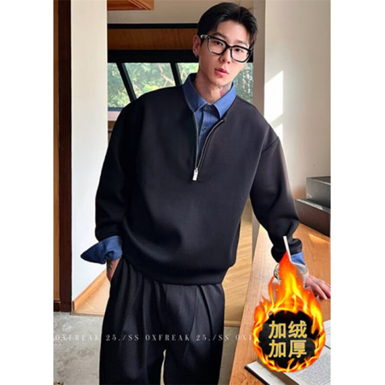 秋冬加绒肌理立领半拉链卫衣男士宽松休闲打底衫WY581,男装T恤,星座1116A（原606A-3）