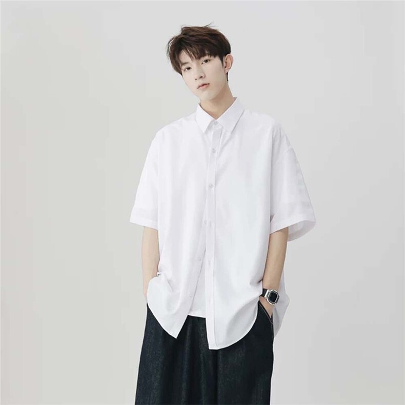 商品卡冰丝短袖衬衫夏季透气凉爽纯色白衬衫男百搭特P20,男装T恤,电商C306-1
