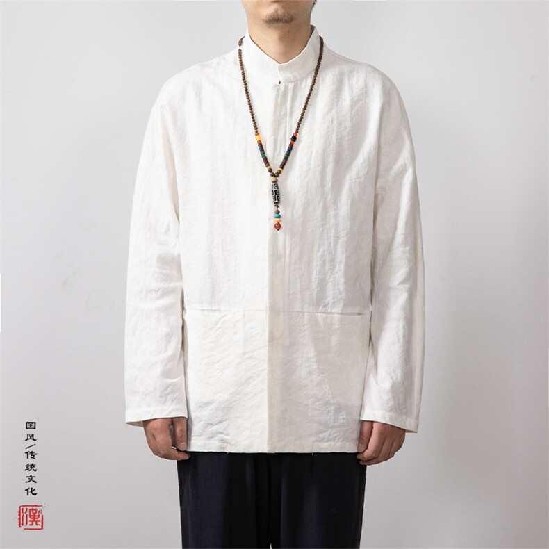 秋冬新款风男装棉麻提花立领新中式唐装衬衫C285P85,男装衬衫,钱塘802