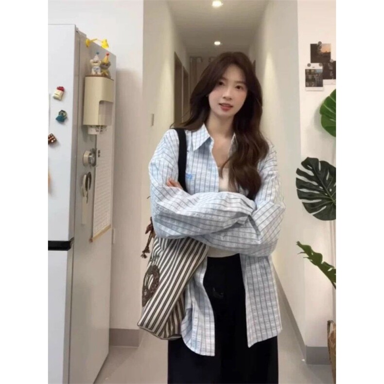 TC588-P35刺绣格子衬衫2026新款情侣宽松百搭小众叠穿上衣,女装衬衫,星座617A-2