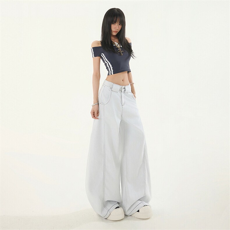 新款阔腿牛仔裤女夏季高腰宽松垂感直筒裤休闲拖地裤YD9006A-P70,男装牛仔裤,星座509