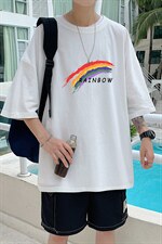 YT26064-P30亚麻短袖t恤男大码五分袖男宽松七分袖港风模特，男装T恤，电商A040