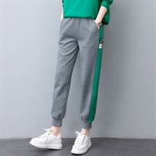 时尚百搭贴布撞色休闲卫裤女宽松显瘦高腰运动长裤春秋新款潮，女装休闲裤，依恋蒂丝