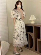 现货 水墨画收腰连衣裙,女装连衣裙,素名