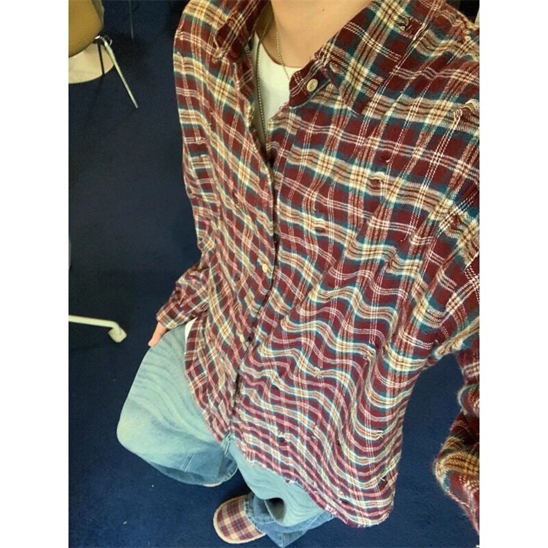 CS32-P40春夏男女宽松百搭法兰绒格子衬衫外套,男装衬衫,电商B327