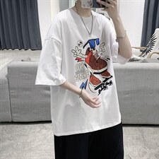 港风ins设计款嘻哈印花短袖T恤大码宽松男潮517A-1-T911-P28控38，男装T恤，星座517A-1