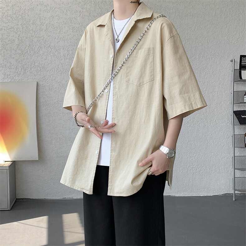 8XL-M亚麻短袖衬衫男夏薄款宽松休闲百搭大码半袖衬衣DC28002P50,男装衬衫,电商B312