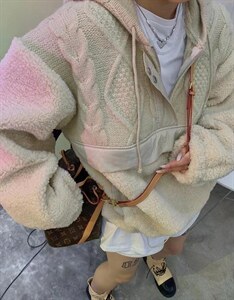 冬季新款 重工针织拼羊羔毛套头帽衫,其它,AT(2F)