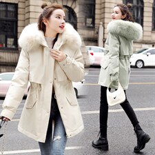 现货秒发2026冬装新款加厚加绒连帽大毛领修身保暖派克服外套女，女装棉衣/棉服，星宇服饰