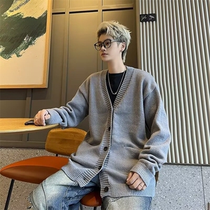秋冬季针织开衫外套男慵懒风高级穿搭韩系V领毛衣潮毛线图片