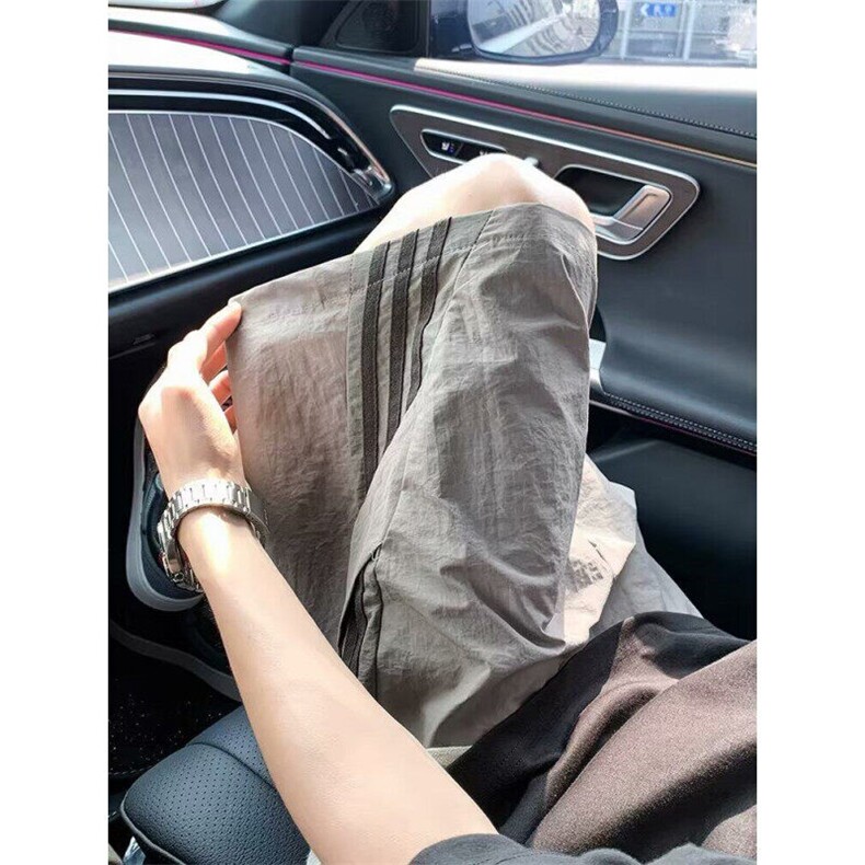 三杠条纹运动短裤男夏季冰丝速干沙滩裤港风宽松休闲五分裤DK38,男装牛仔裤,星座1116A（原606A-3）