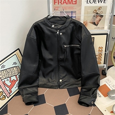 秋冬款男女机车立领皮夹克拉链宽松休闲外套JAK17P85，男装夹克，星座1013-1