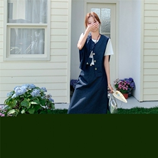 韩系穿搭一整套女2025夏季新款时尚显瘦牛仔马甲半身裙三件套，女装套装/套裙，慧尚2-185