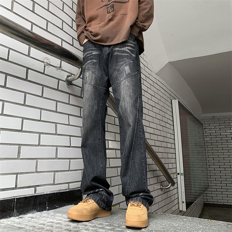 早春微喇牛仔裤男款潮牌街头直筒宽松休闲长裤子NK942P65，男装牛仔裤，电商D321