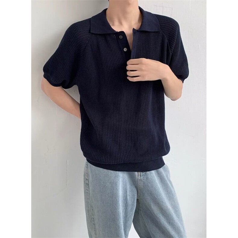 短袖针织POLO衫男士夏季薄款韩系镂空轻熟风翻领透气体恤衫Z95,男装Polo衫,星座1116A-2（原606A-1）