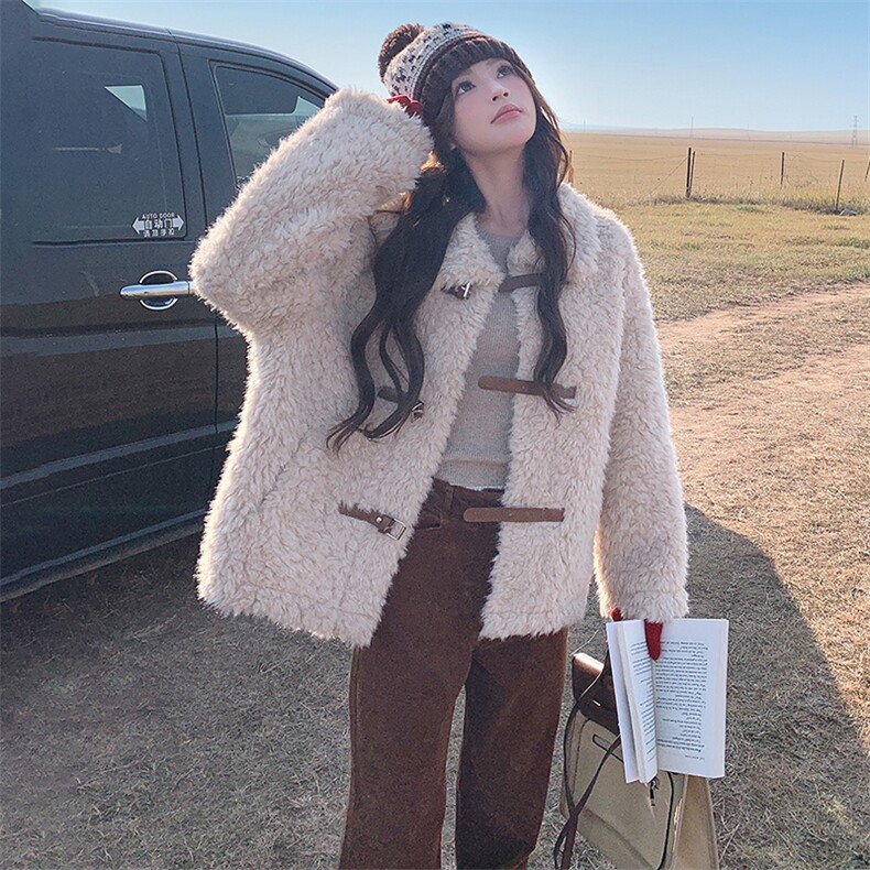 大翻领皮毛一体颗粒外套显瘦保暖时尚女装,女装皮草,天使之佳话