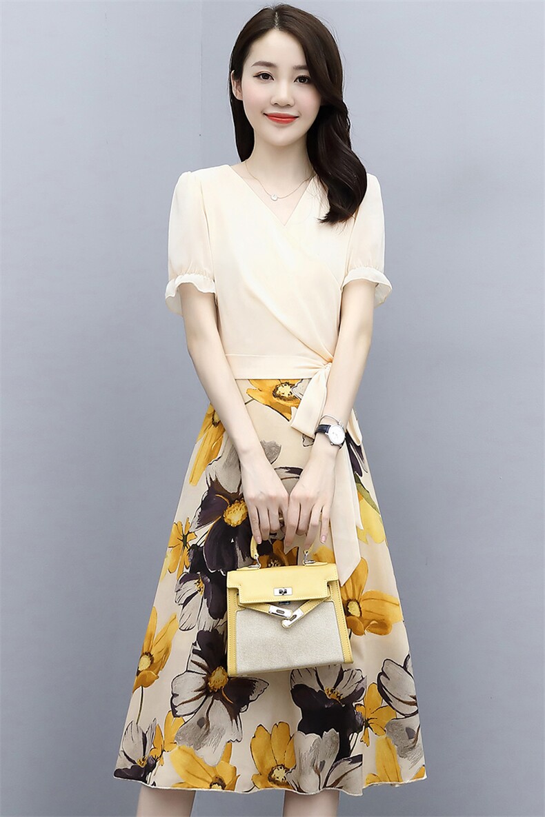 2021夏装新款印花淑女甜美连衣裙中长裙,女装连衣裙,欣贝拉