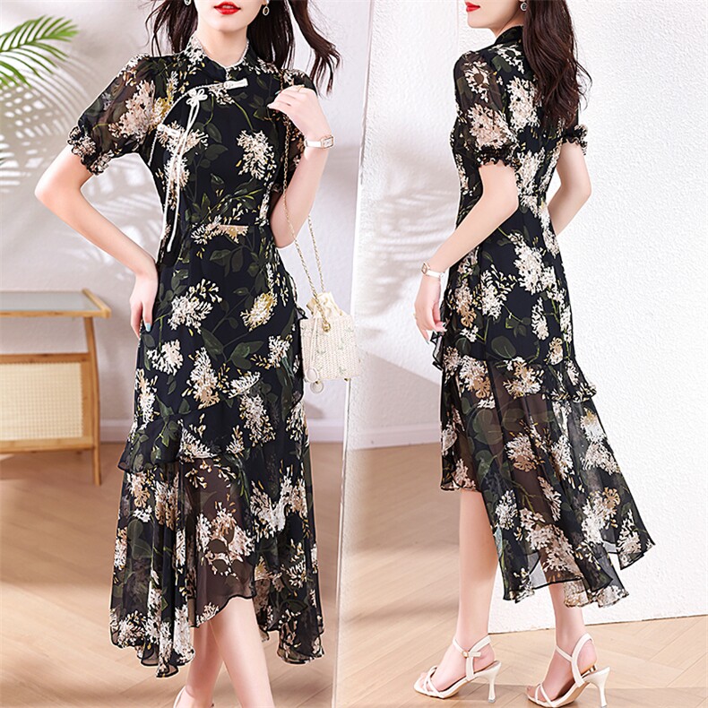 现货2026夏季新款韩版印花连衣裙时尚气质潮流小众设计感裙子，女装连衣裙，尚洛菲