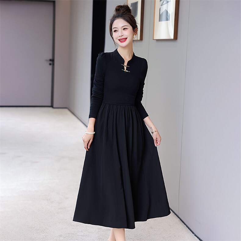 新中式连衣裙女长袖2024春秋新款高端气质女神范今年流行改良旗袍,女装套装/套裙,卡杰菲