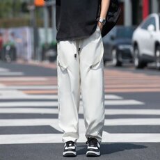 裤子男春秋款宽松垂感直筒休闲裤痞帅拼接黑色束脚工装裤kZ05，男装休闲裤，星座1116A-1（原606A）