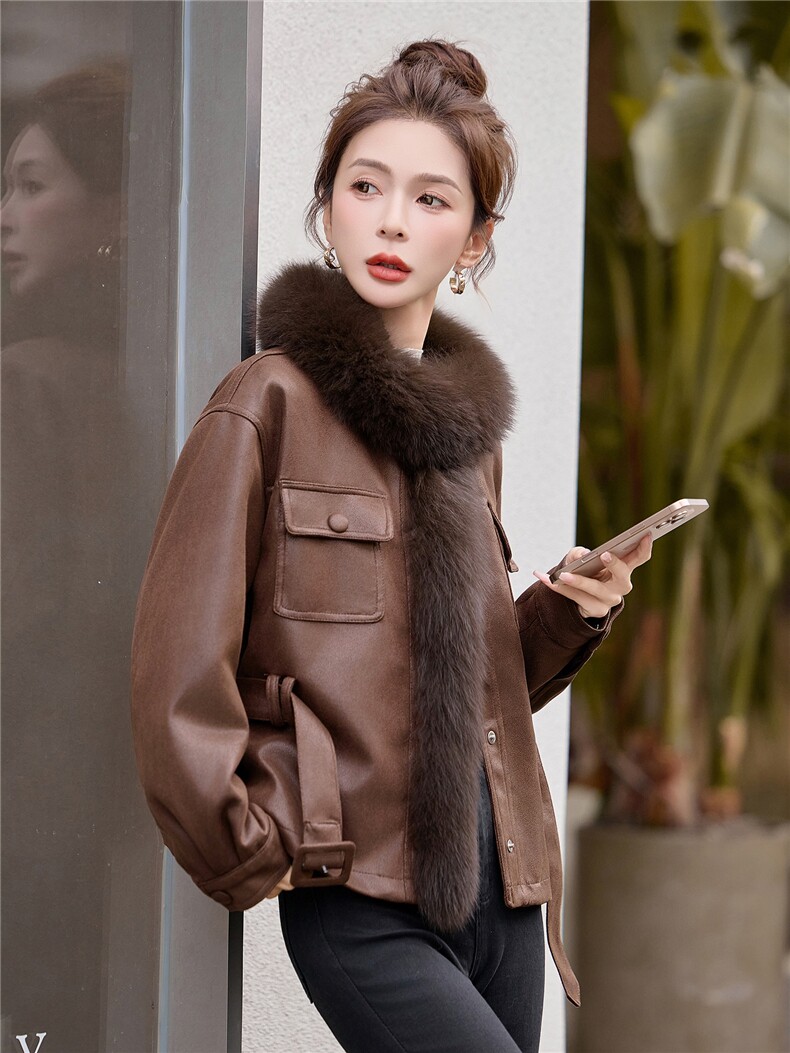 2025冬装新款麂皮绒羽绒狐狸毛外套,女装羽绒服,曼琳思菲