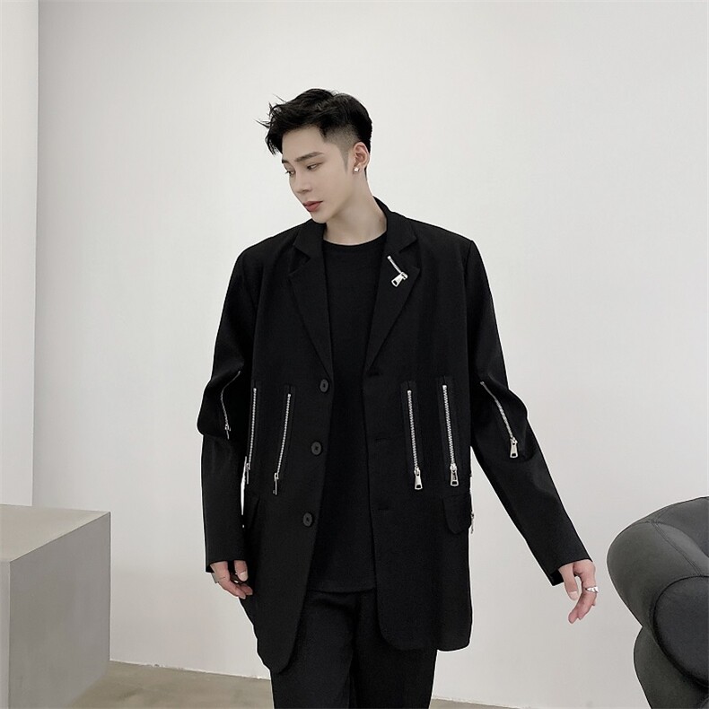 男西服外套走秀款多拉链拼接西装上衣潮A345-170-P135,男装西服套装,电商A345
