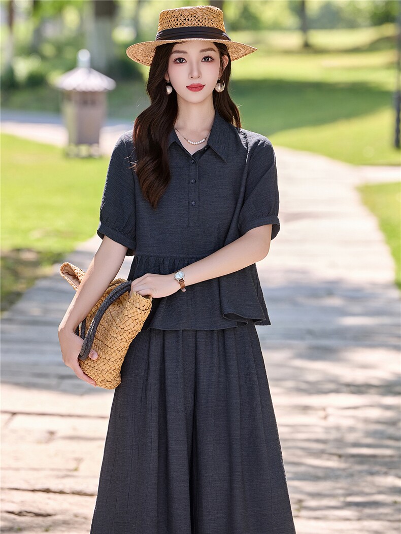 现货2026夏季新款时尚洋气减龄宽松休闲遮肉显瘦两件套,女装套装/套裙,深水步