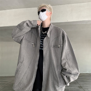 F371 P70男生秋装新中式潮牛仔外套男复古宽松水洗图片