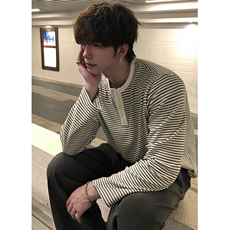 高质量纯棉条纹长袖圆领T恤W152，男装T恤，星座1116A（原606A-3）