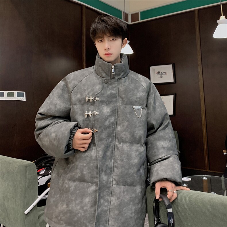 港风立领PU皮复古做旧面料金属飞机扣设计棉衣男MY77726P148控198,男装棉衣,星座227-7