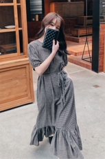 已出货2020夏新格子拼接连衣裙（原8605）225-1903（），女装连衣裙，浙宝225