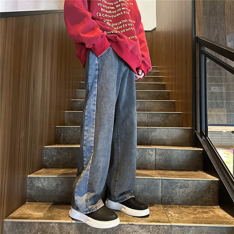 k1072-p55-M-5XL现货宽松牛仔裤马丁靴黑暗拼接,男装牛仔裤,星座116