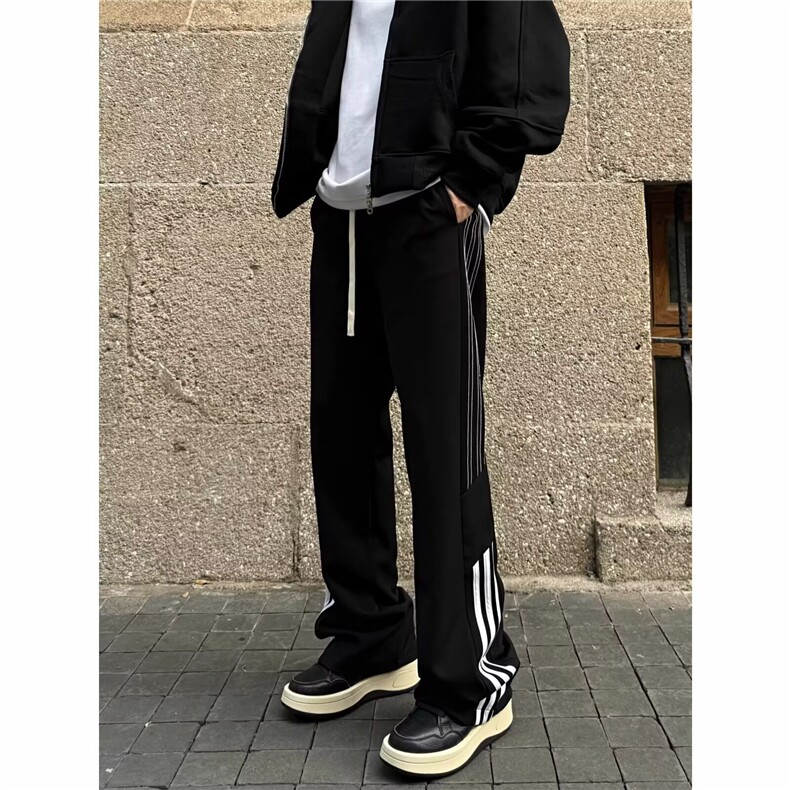 美式休闲裤男秋冬潮牌条纹慵懒风垂感直筒长裤LC2877-P36加绒45,男装卫衣,星座1008