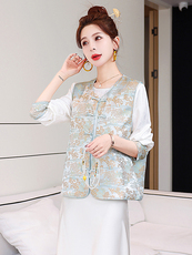 新中式国风马甲叠穿女装2025春秋新款盘扣刺绣提花背心，女装马甲，美静678