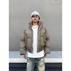 现货5W件冬季三防重磅硬挺boxy短款羽绒立领PU皮棉衣外套加厚棉服，男装棉衣，电商A486