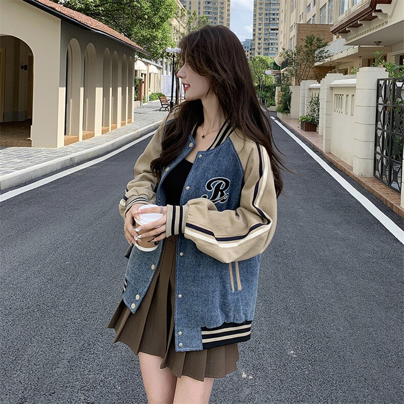 【现货】撞色牛仔棒球服外套82386-P155-K228,女装短外套,2B076
