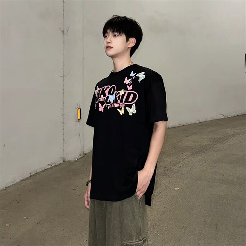万针全刺绣工艺抖音得物高品质260克重磅纯棉双纱美式高街短袖T恤,男装T恤,电商A486-1