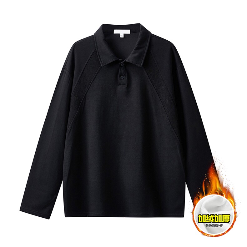 抖音得物高品质美式高街重磅曼巴棉结构螺纹拼接翻领卫衣长袖T恤，男装T恤，电商A486